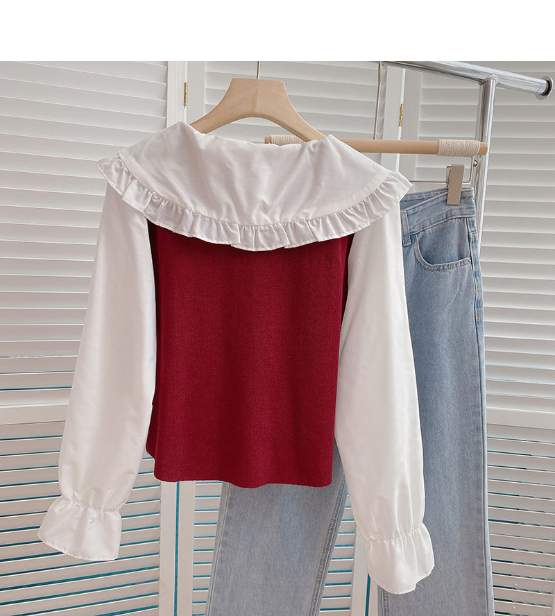 Baby collar color blocking bandage Long Sleeve Shirt  6400