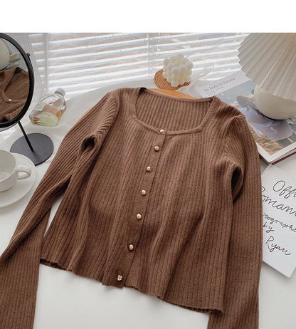 Long sleeve Pullover small square neck sweater  6636