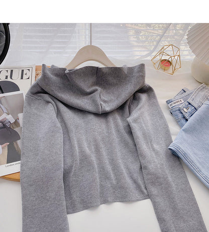 Design sense knitwear coat shows thin leisure hooded long sleeved top  6687