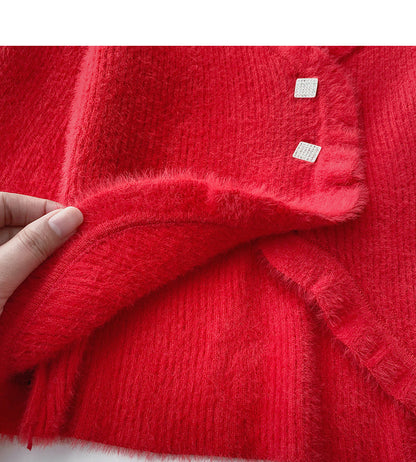 Gentle retro temperament V-neck short slim top cardigan  6153