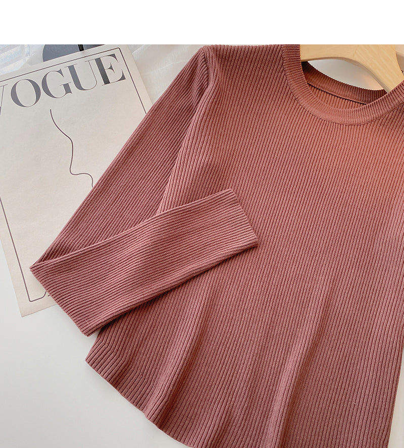Slim fit short versatile casual long sleeve top  6486