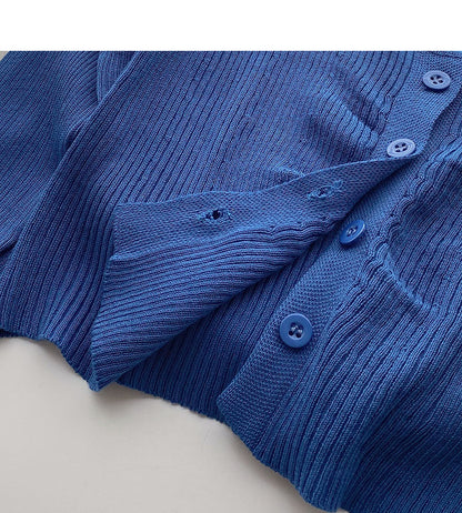 Knitted thin long sleeve V-neck slim cardigan  6507