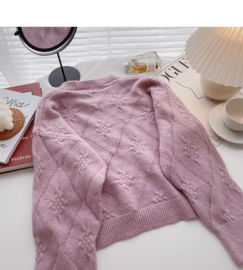 Korean long sleeve sweet foreign style loose short sweater fashion  5878