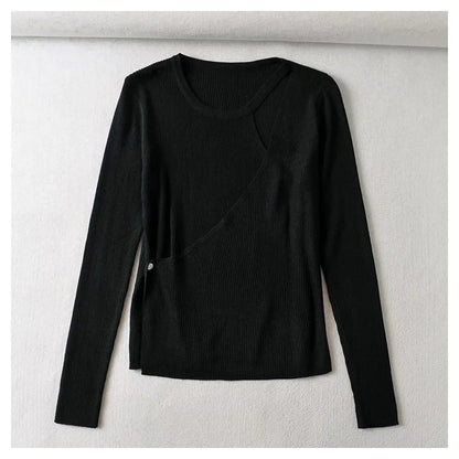 Design sense irregular round neck slim fit pure color versatile knitted cardigan  7367