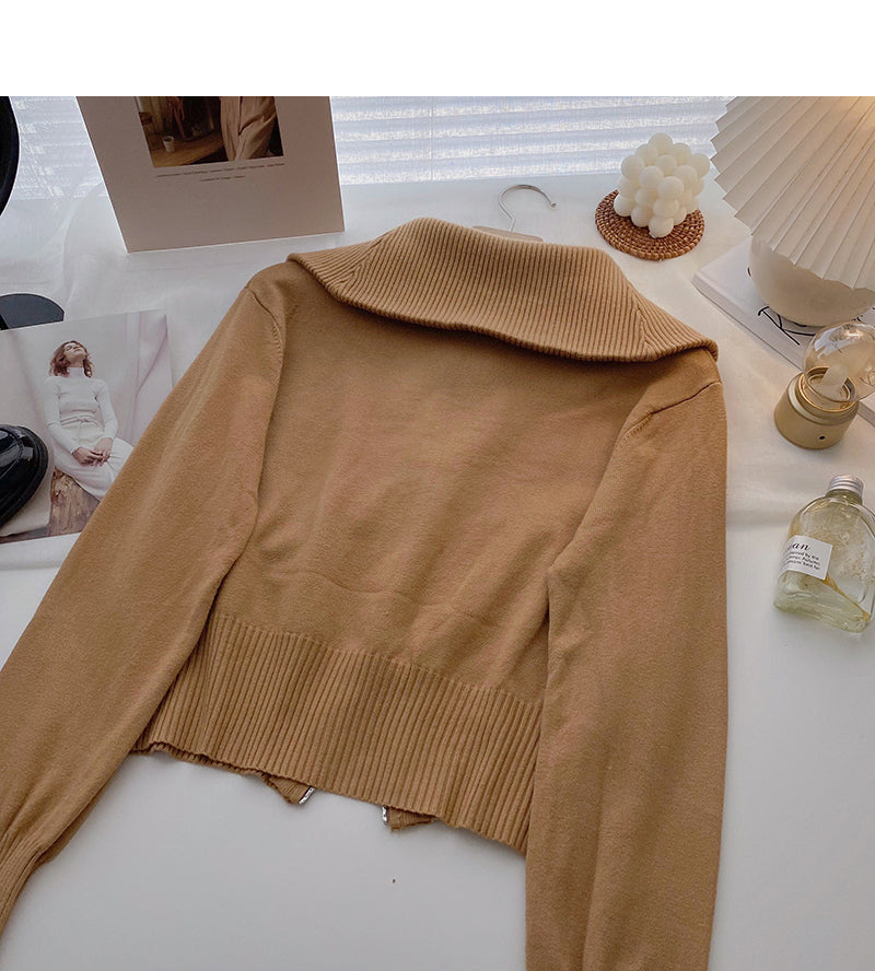 Korean fashion short Lantern Sleeve zipper top  6568
