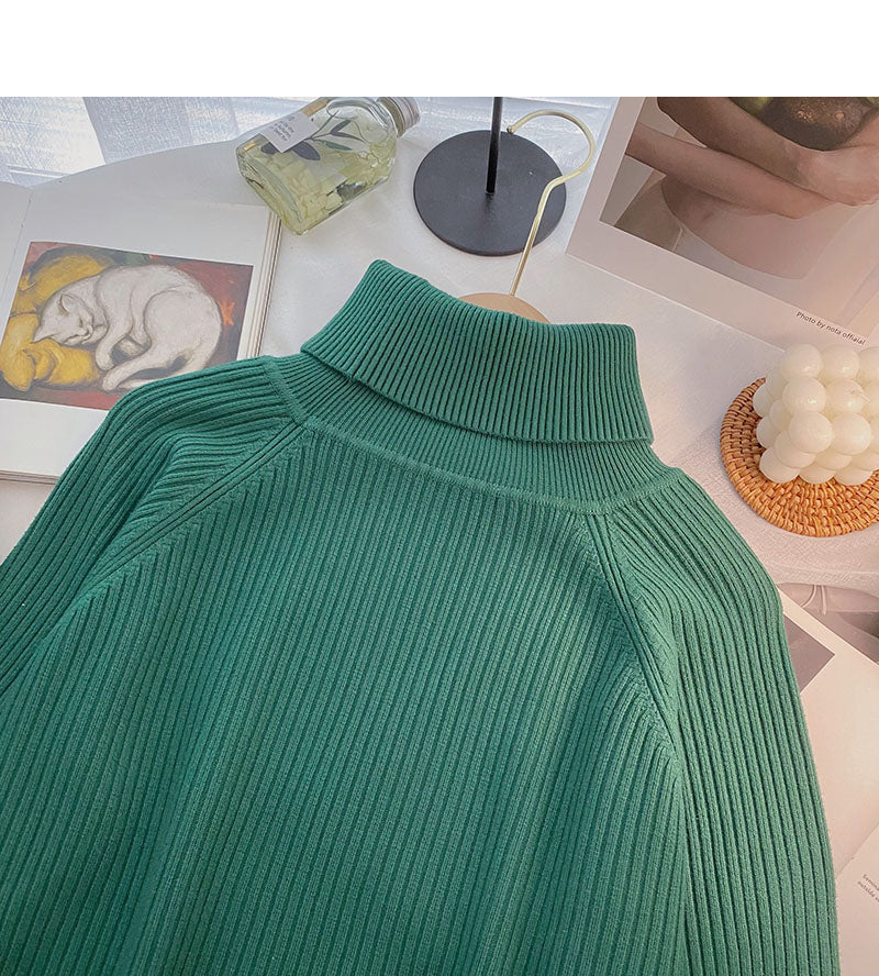 Knitted sweater women's Retro simple high neck Pullover long sleeve top  6662