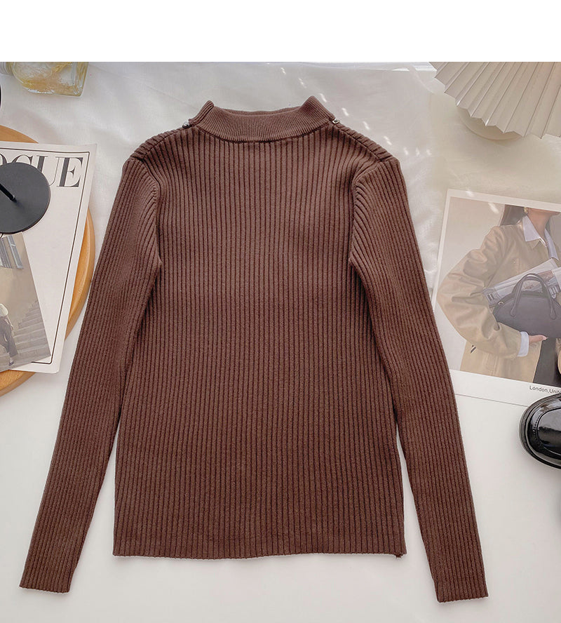 Design sense knitwear slim stand collar chain long sleeve top  6596
