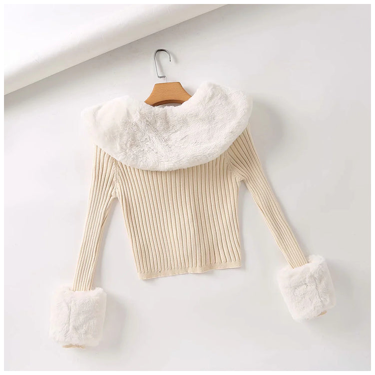 Minority Spice Girl T-shirt detachable Plush long sleeve wool collar slim fit  7153