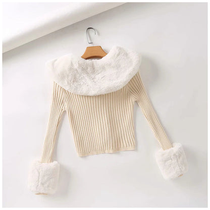 Minority Spice Girl T-shirt detachable Plush long sleeve wool collar slim fit  7153