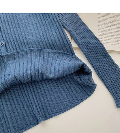 Knitted cardigan women's fashion versatile V-Neck long sleeve top  6558