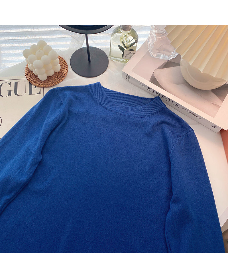 Simple foundation versatile solid color Pullover long sleeve bottomed top  6519