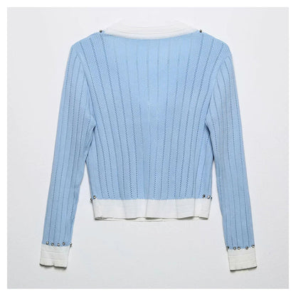 Xiaoxiangfeng V-neck heavy industry rivet bow knit cardigan  7294