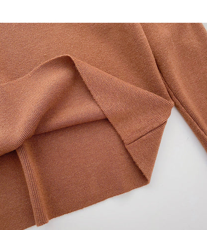 Solid color simple and versatile stand collar Pullover long sleeve Knitted Top  6655