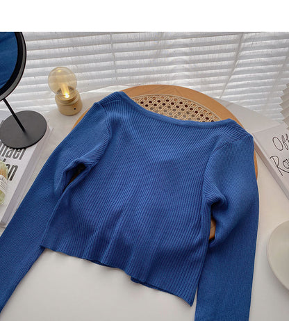 Knitted thin long sleeve V-neck slim cardigan  6507