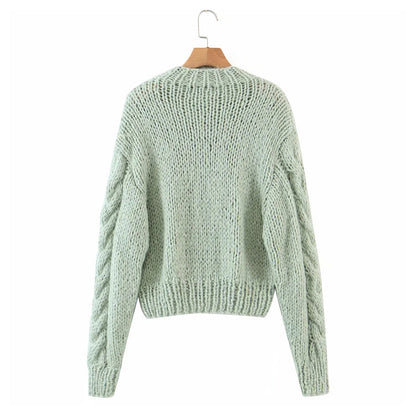 New lazy style round neck single breasted twist sweater  7321