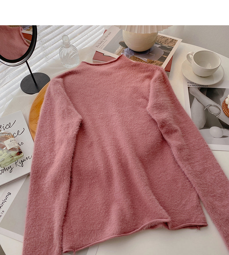 Korean half high collar versatile candy colored bottomed sweater  6557