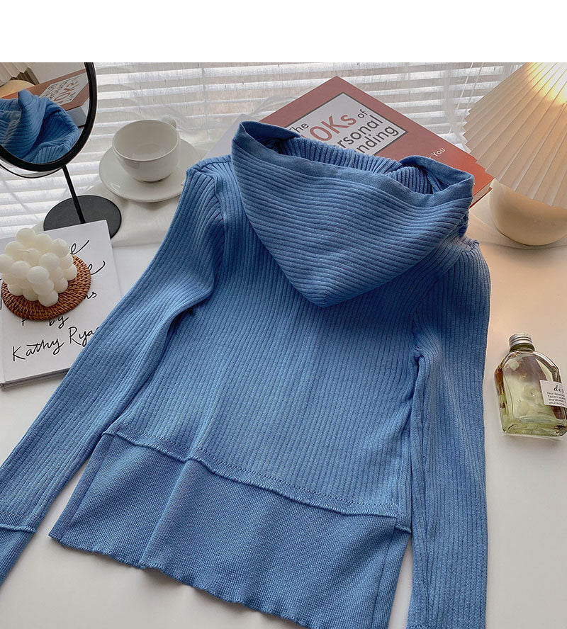 Long sleeved hooded sweater coat with design top  6531