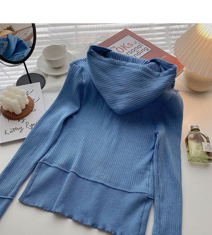 Long sleeved hooded sweater coat with design top  6531