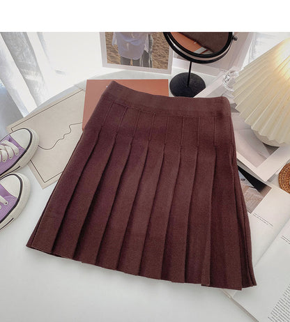 Korean version small man solid color versatile knitted A-shaped high waist skirt  5452