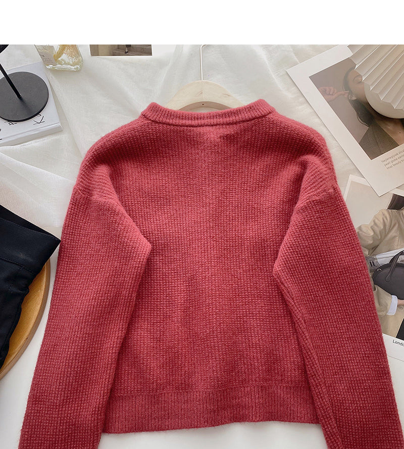 Vintage round neck single breasted knitted sweater  6174
