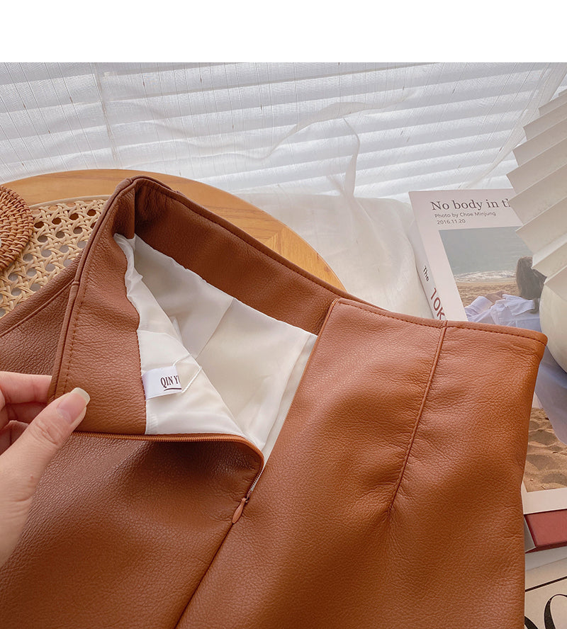 Korean design irregular slim fashion PU leather skirt  5504