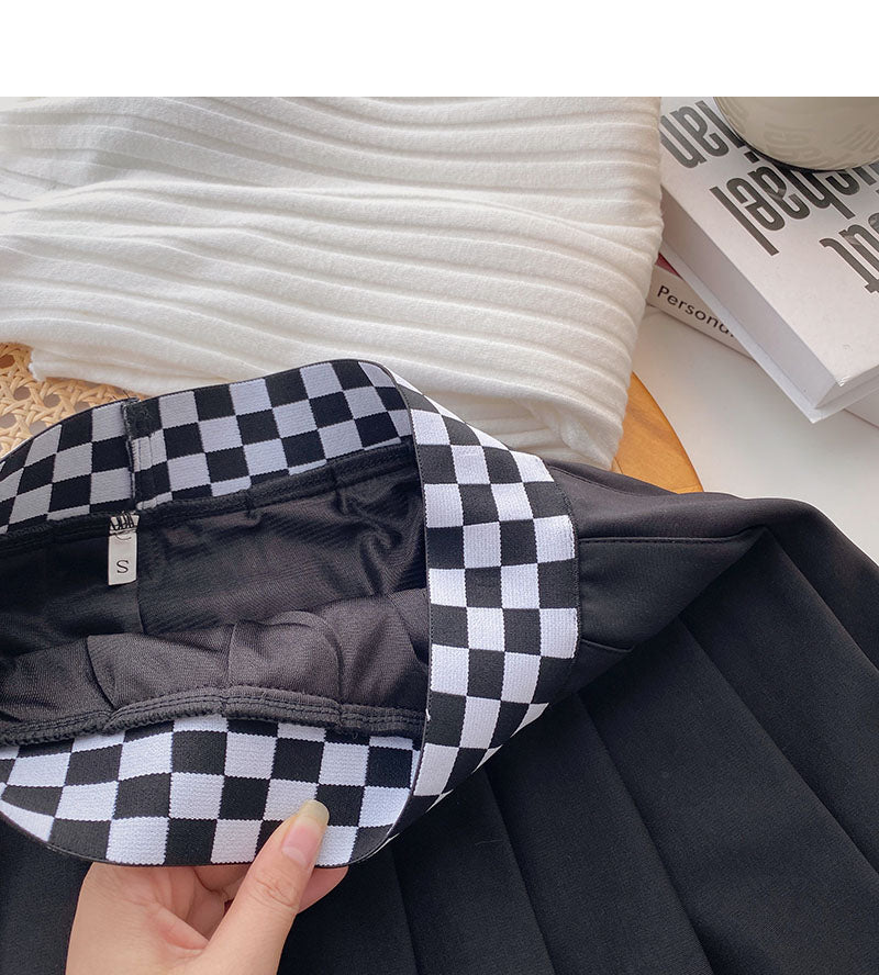 Korean Vintage Plaid high waist thin A-line skirt 5450