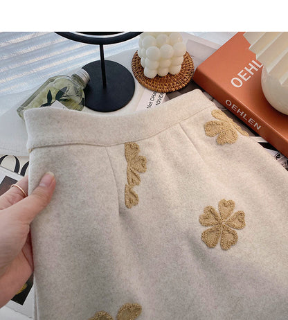 Flocked jacquard retro skirt, slim high waist A-line skirt  5459