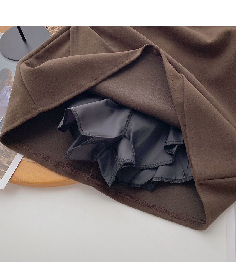 Design sense pleated Hip Wrap high waist slim fashion A-shaped skirt  5437