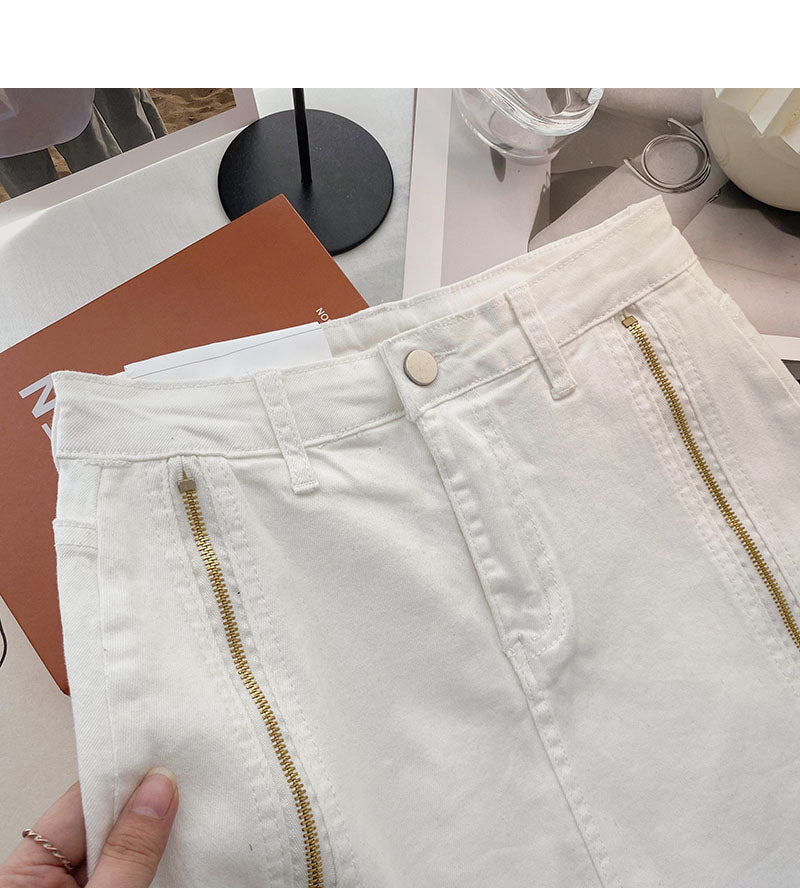 Korean fashion personalized zipper design high waist skirt  5436