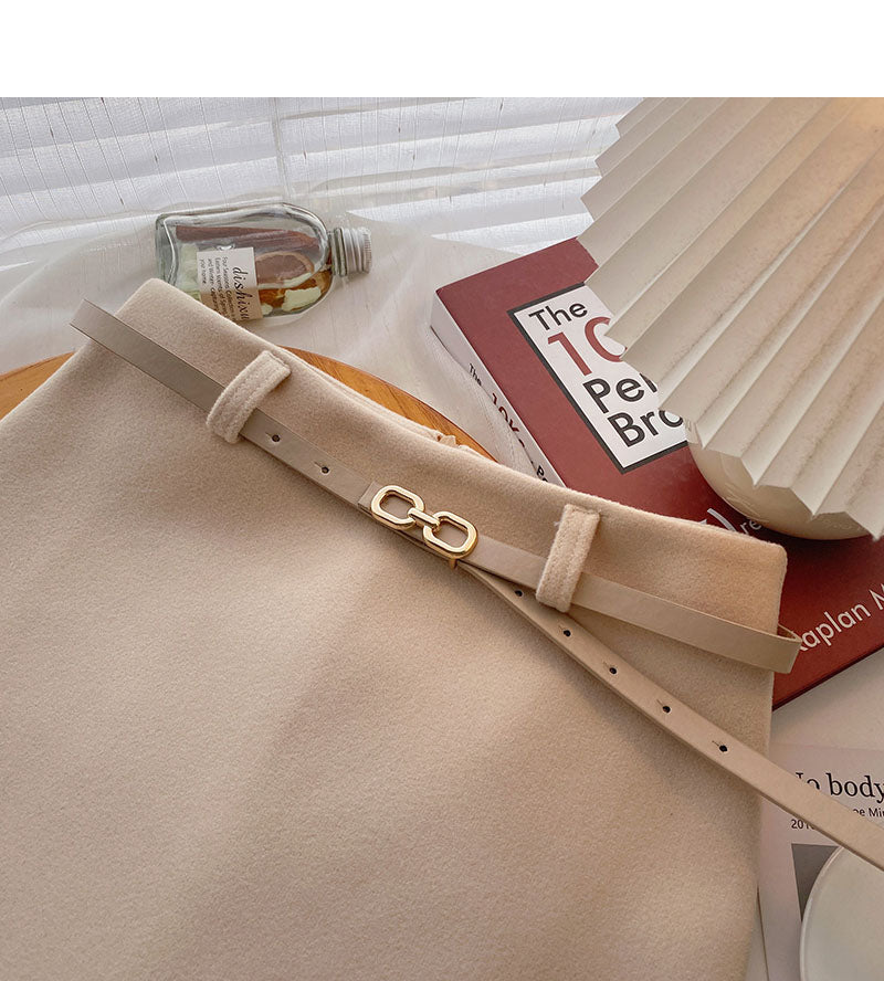Korean version simple temperament shows thin a-word high waist skirt  5511