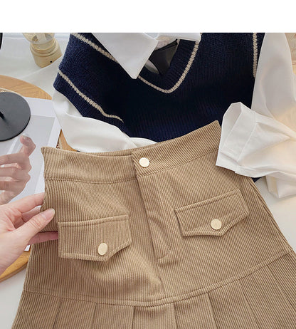 Design versatile fashion high waist corduroy A-line skirt  5471