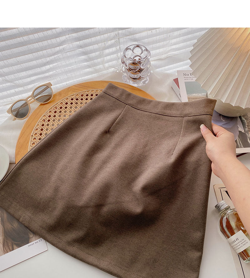 Korean solid color versatile slim high waist A-shaped skirt  5446