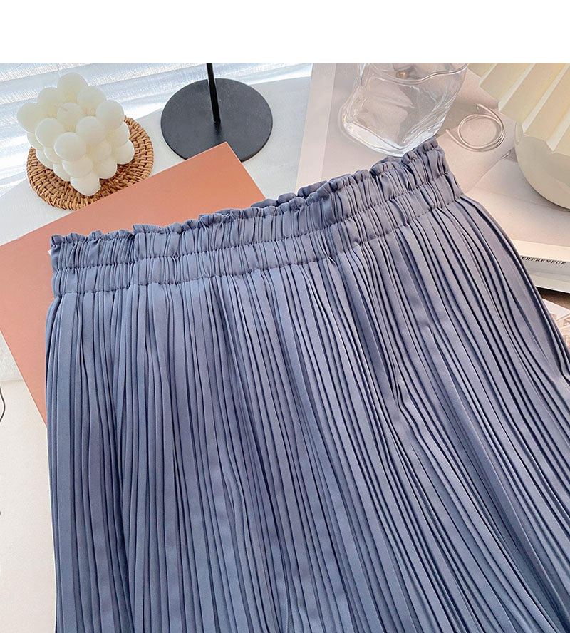 Foreign style solid color pleated high waist A-shaped skirt  5457