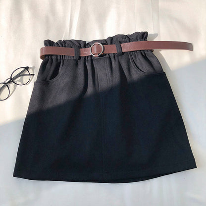 New Korean solid color basic versatile elastic waist A-line skirt  5289