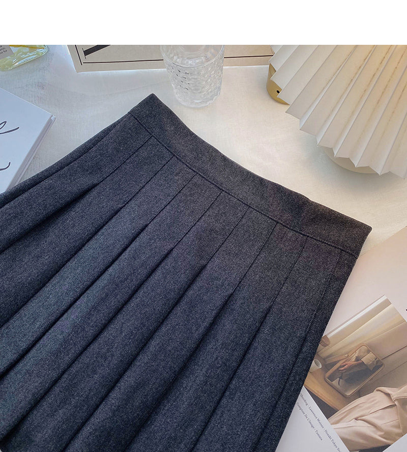 New Korean simple solid color versatile high waist pleated skirt  5420