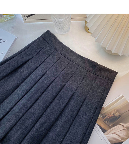 New Korean simple solid color versatile high waist pleated skirt  5420