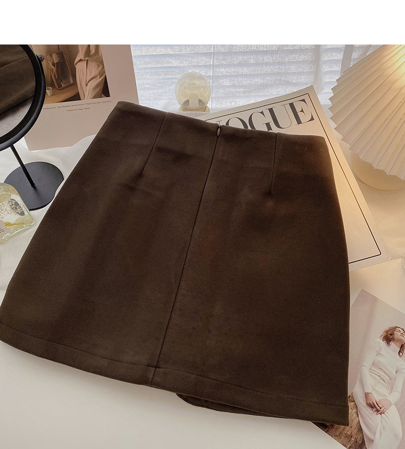 Three button design high waist pleated skirt for women  5424