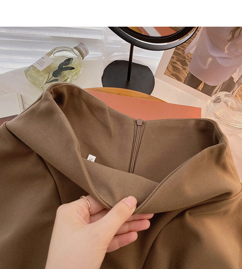 Korean fashion Hong Kong style leisure solid color anti light high waist skirt  5497