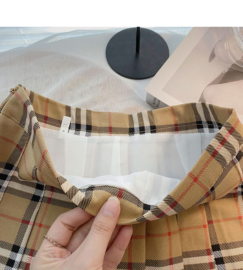 Plaid pleated skirt women's age reducing high waist A-line skirt  5435
