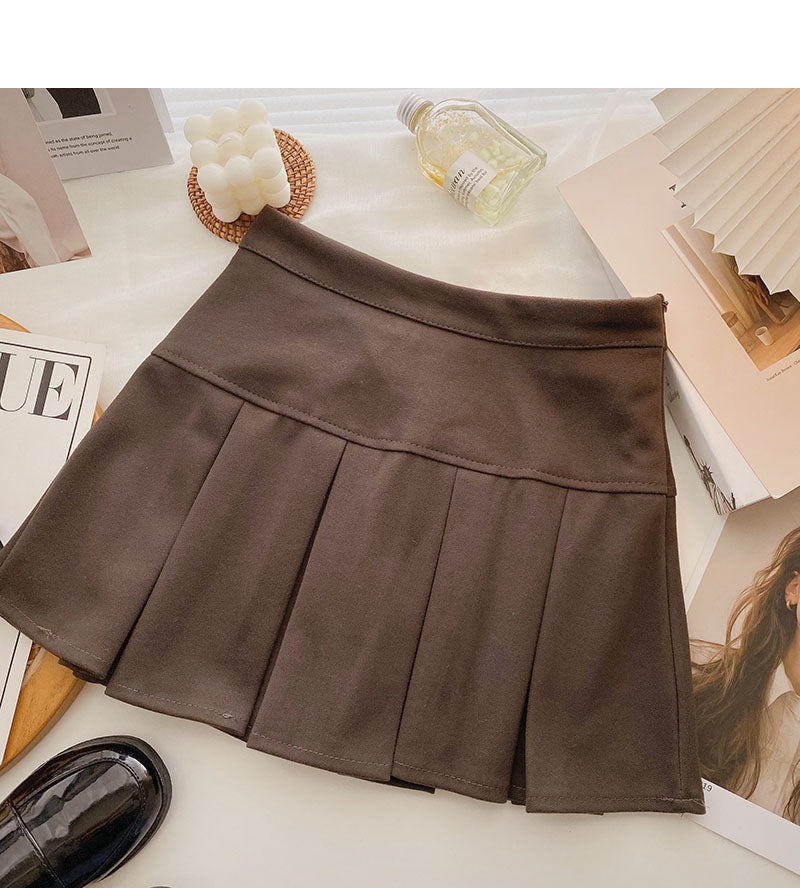 Solid pleated skirt Korean version age reducing college style versatile skirt  5460