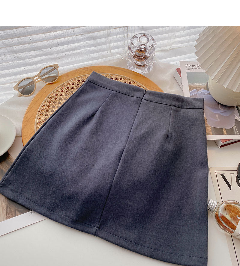 Korean solid color versatile slim high waist A-shaped skirt  5446