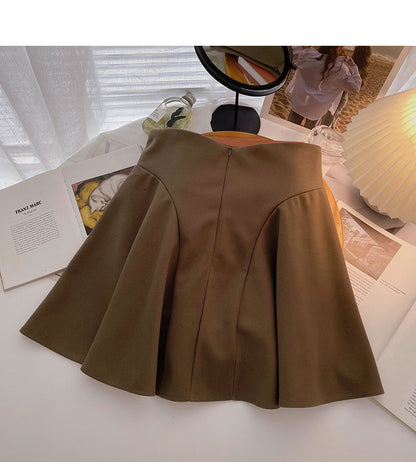Korean fashion Hong Kong style leisure solid color anti light high waist skirt  5497