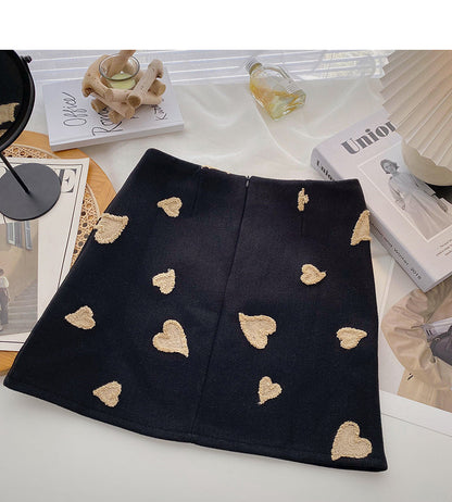 Love flocking design felt woolen skirt  5367