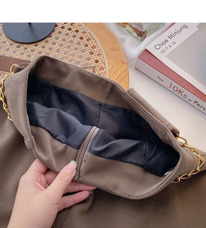 Small design retro chain high waist A-line skirt with belt  5458