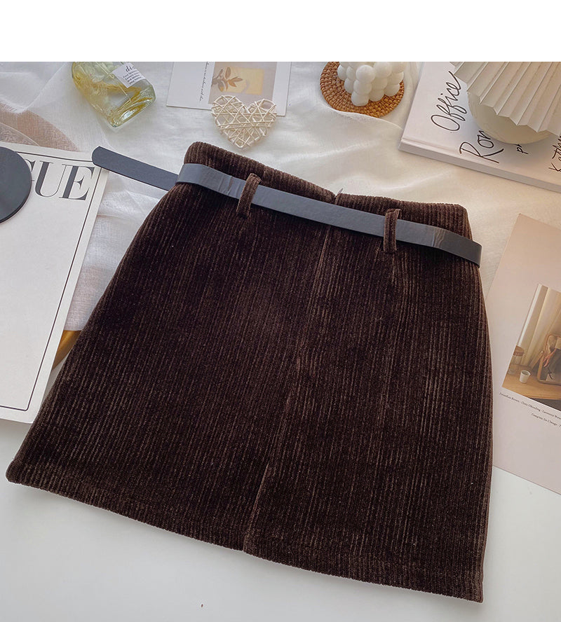 Hong Kong style leisure retro solid color slim high waist A-line skirt  5494