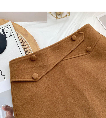 Design sense personalized button high waist slim A-line skirt  5365