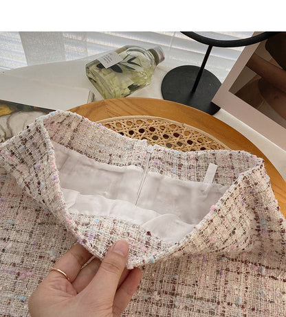 Gas retro tweed Plaid high waist A-shaped Hip Wrap Skirt  5503
