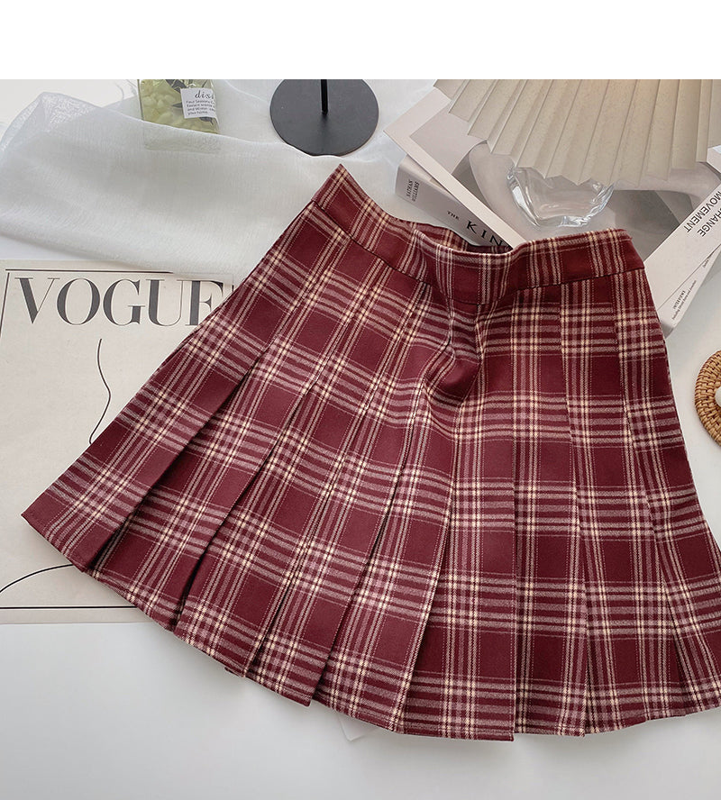 Pleated tweed skirt, Retro High Waist A-line skirt  5300