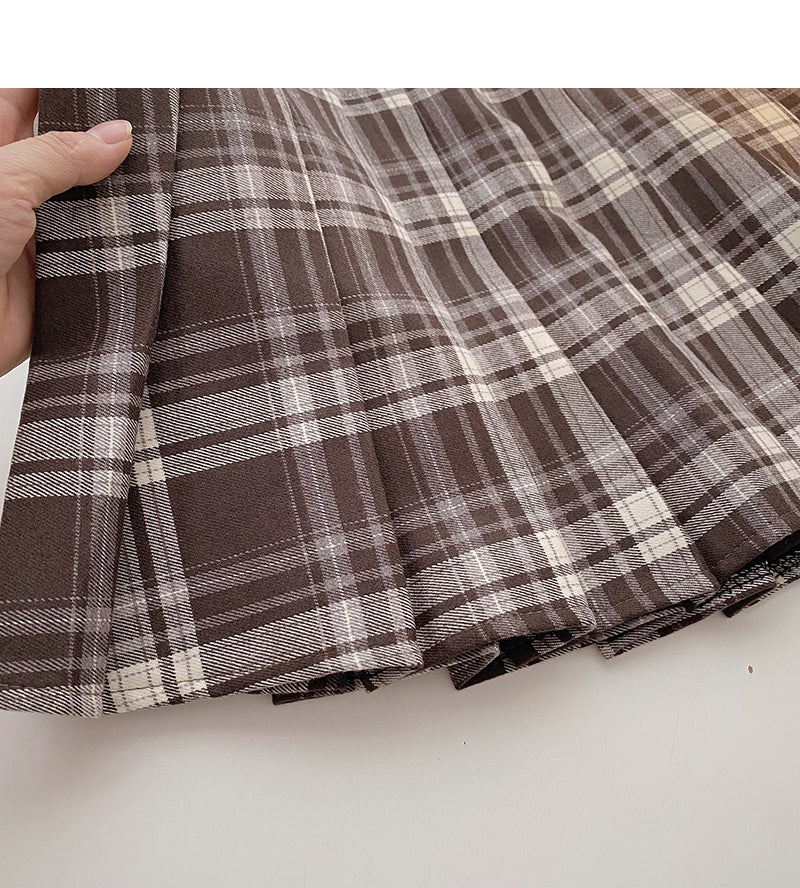Japanese retro age reducing Plaid high waist pleated skirt  5426