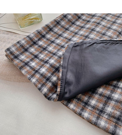 Aging Hong Kong style retro contrast checkered high waist A-line skirt  5475